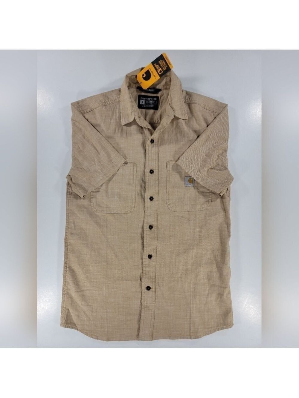NEW Men's Carhartt Rugged Flex Relaxed Fit Short-Sleeve Large Beige Plaid Shirt - Picture 1 of 11